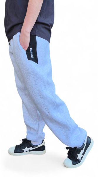 Spodnie Dresowe Baggy Męskie Jasne Szare / Czarne JiggaWear Haft  Lampas